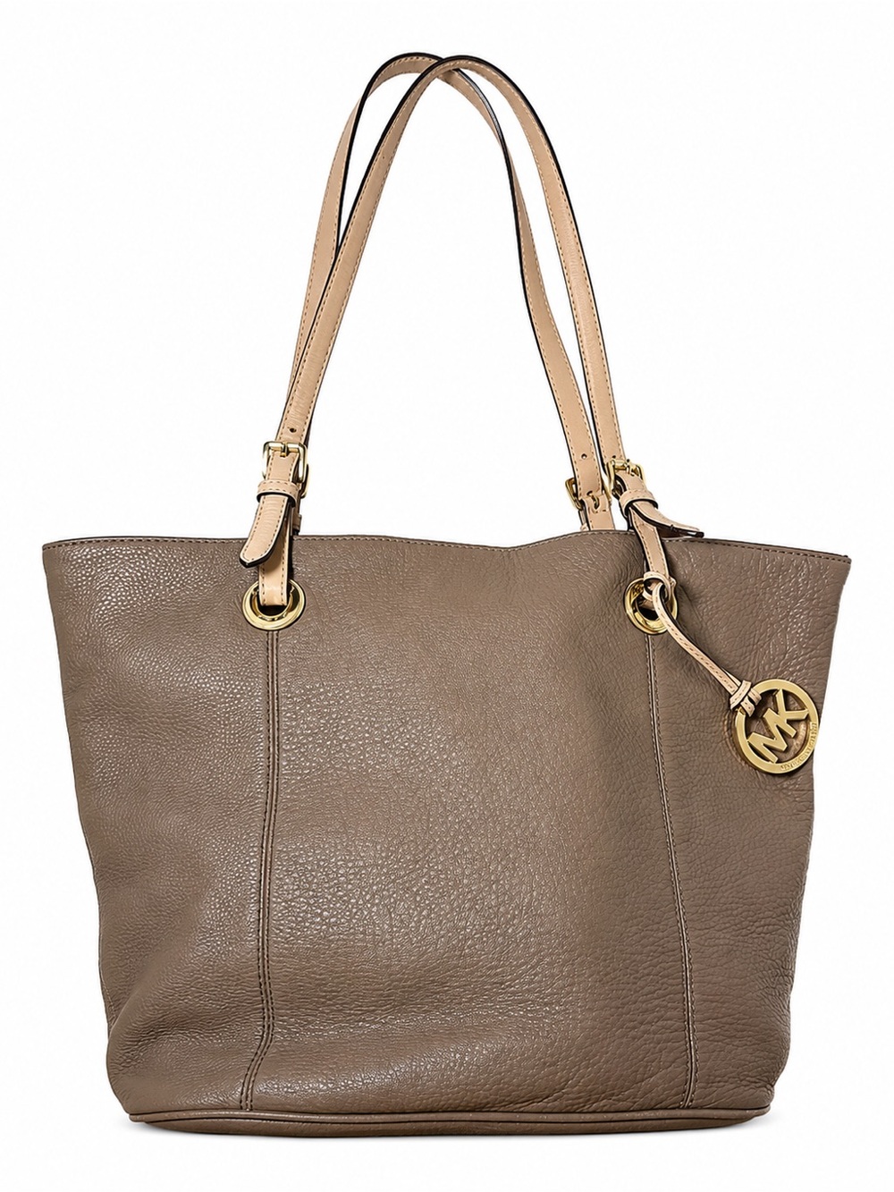 Michael Kors Jet Set Tote Taupe Pebbled Leather Large Shoulder Bag Gold MK - Picture 2 of 12